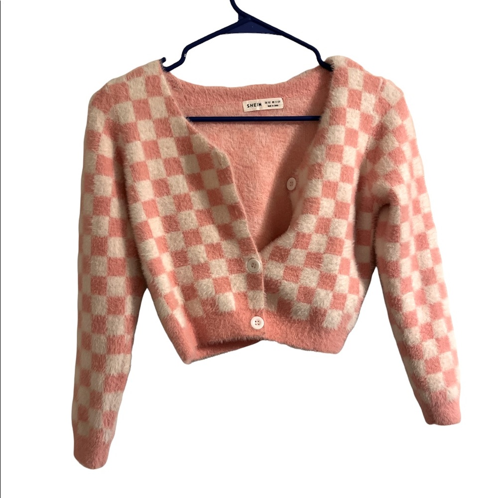 BRAND NEW WITHOUT TAGS SHEIN PINK CHECKERED SWEATER (crop)